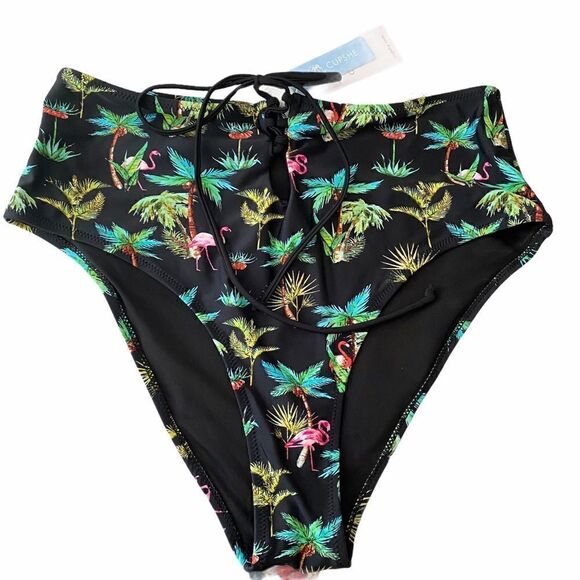 Cupshe New Bikini Bottom Flamingos Palm Trees XL - Picture 1 of 5